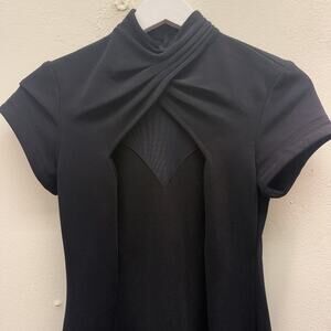 Vintage 90 Black High Neck Black Mesh Sweetheart Bodice High Slit Cocktail Dress